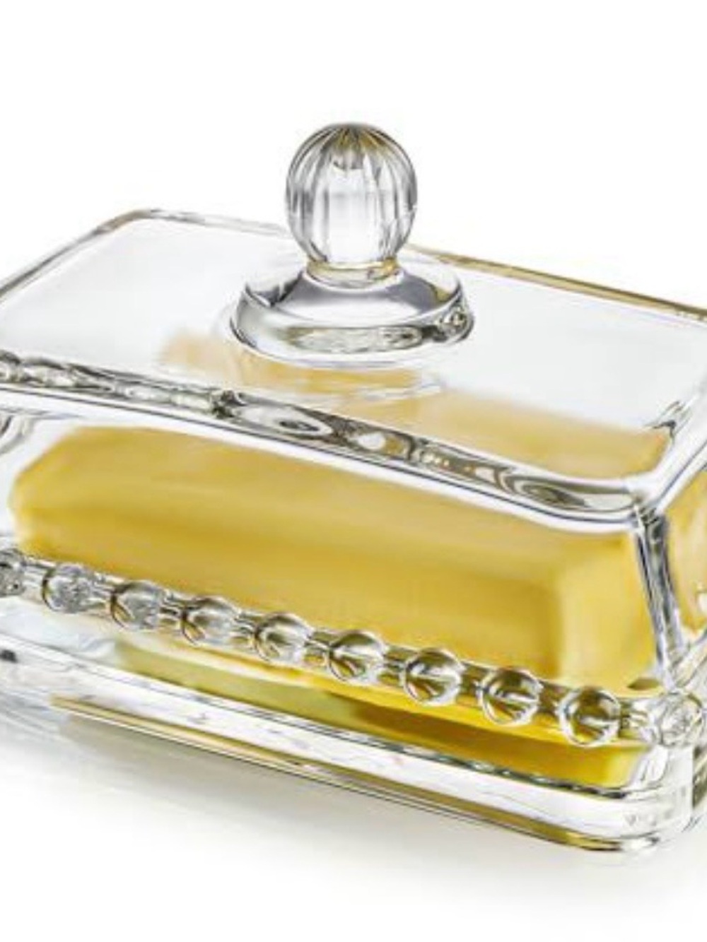 Clear Glass Butter Dish with Lid - Yellow Accent